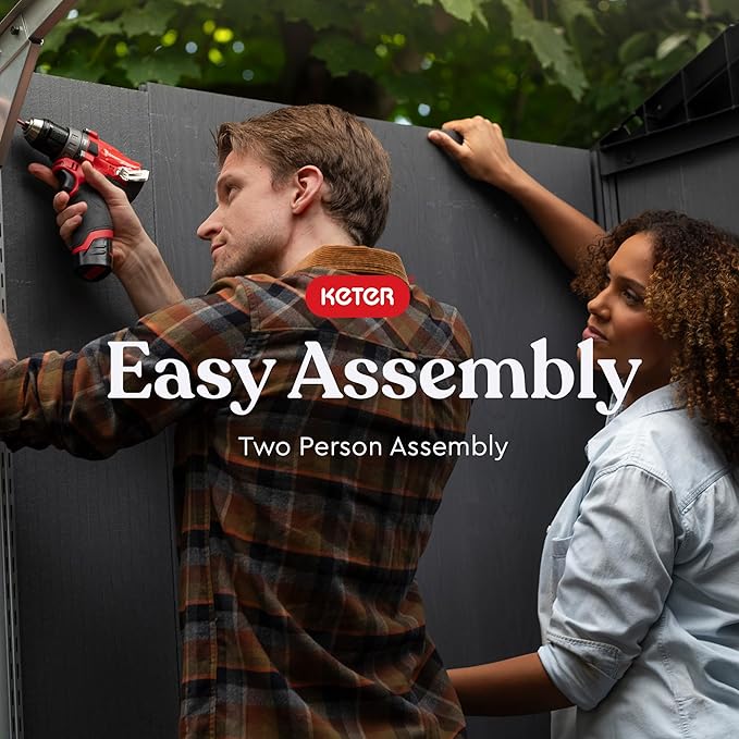 Keter Manor 4x6 Resin Outdoor Storage Shed Kit-Perfect to Store Patio Furniture, Garden Tools Bike Accessories, Beach Chairs and Lawn Mower, Grey & White