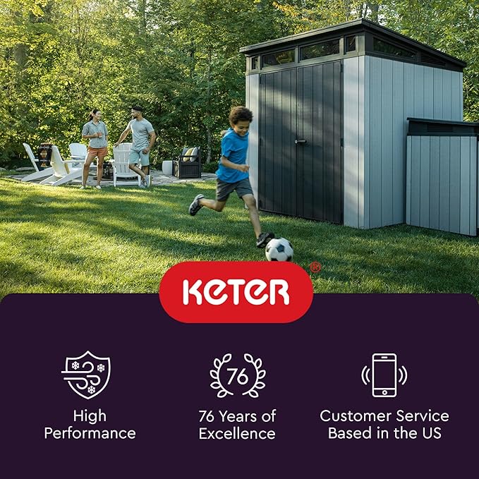 Keter Manor 4x6 Resin Outdoor Storage Shed Kit-Perfect to Store Patio Furniture, Garden Tools Bike Accessories, Beach Chairs and Lawn Mower, Grey & White