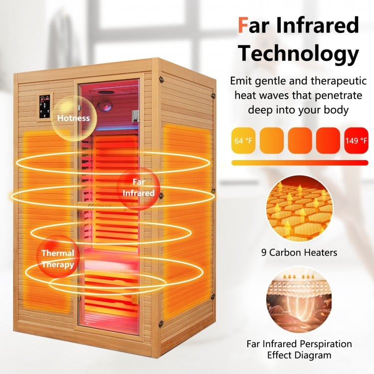 *Best Seller* - Mega Sale-Bonus Free Red Light Therapy-Costway-2-3 Person 3D Premium Infrared Sauna With PureTech Carbon Panel Low EMF-Chromotherapy- #1 Selling Sauna In North America