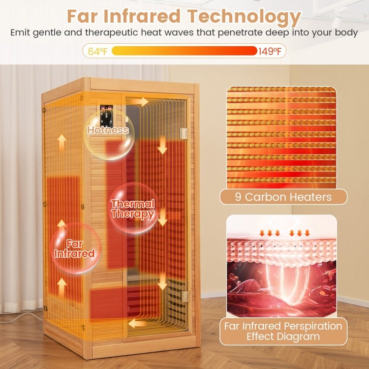 *Mega Sale*-Costway Premium 1 Person Infrared Sauna With Chromotherapy , Bluetooth Speakers and Low EMF, JV11410US, NO DISCOUNT CODE ALLOWED!