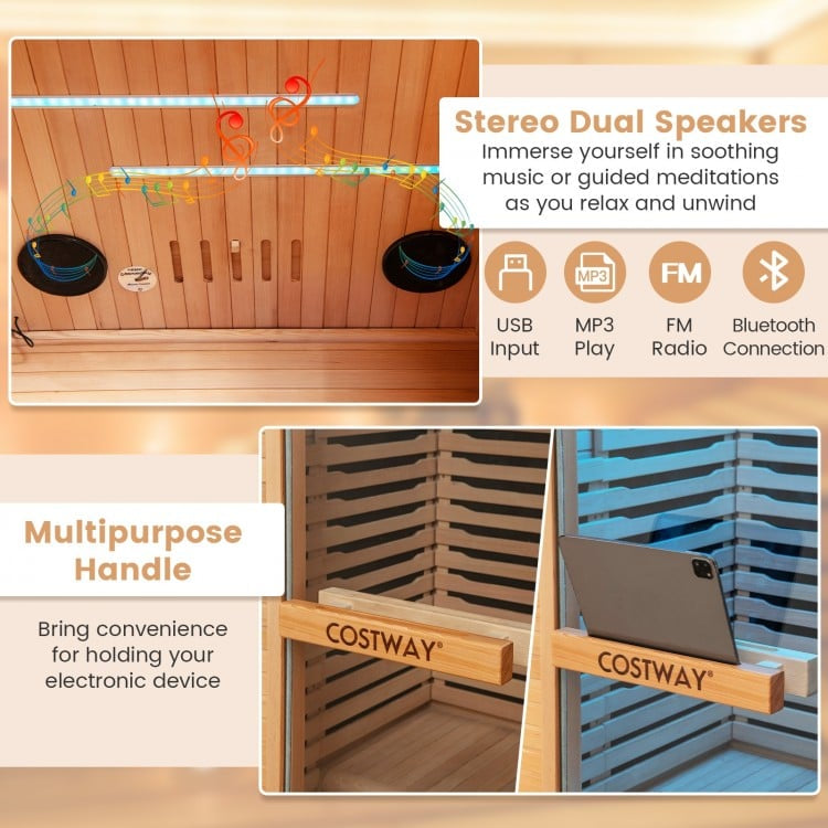 *Mega Sale*-Costway Premium 1 Person Infrared Sauna With Chromotherapy , Bluetooth Speakers and Low EMF, JV11410US, NO DISCOUNT CODE ALLOWED!