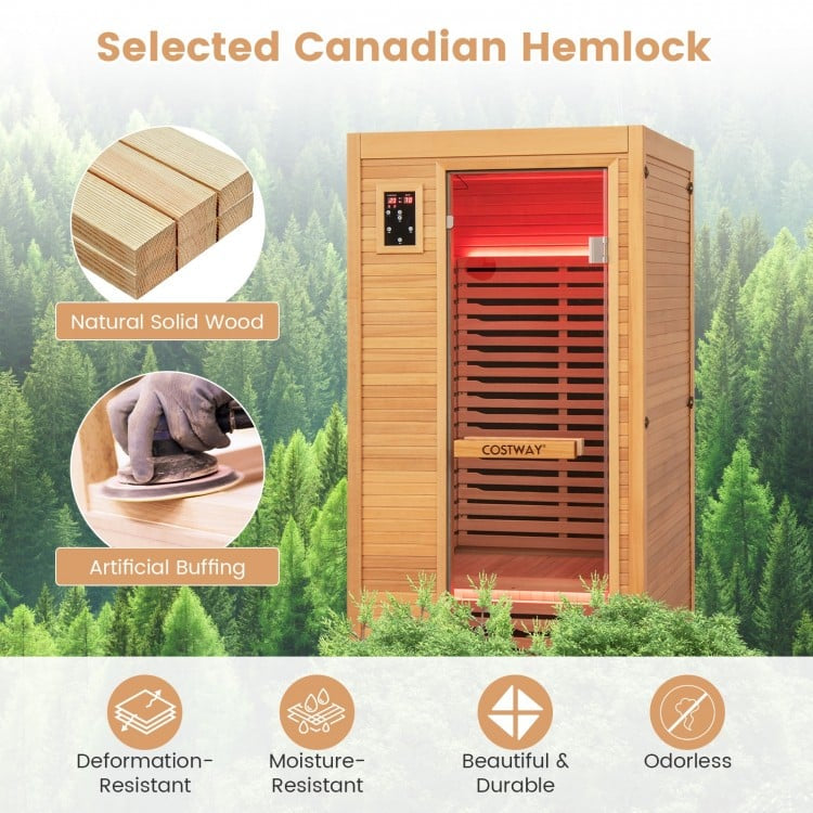 *Mega Sale*-Costway Premium 1 Person Infrared Sauna With Chromotherapy , Bluetooth Speakers and Low EMF, JV11410US, NO DISCOUNT CODE ALLOWED!