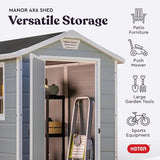 Keter Manor 4x6 Resin Outdoor Storage Shed Kit-Perfect to Store Patio Furniture, Garden Tools Bike Accessories, Beach Chairs and Lawn Mower, Grey & White