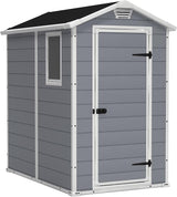 Keter Manor 4x6 Resin Outdoor Storage Shed Kit-Perfect to Store Patio Furniture, Garden Tools Bike Accessories, Beach Chairs and Lawn Mower, Grey & White