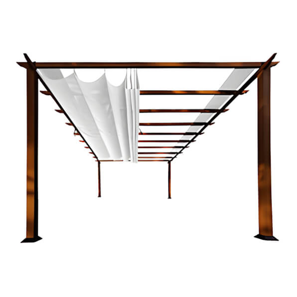 Paragon Outdoor 11 x 16 ft. Florence Soft Top Aluminum Pergola (Chilean Wood / Off White Canopy)