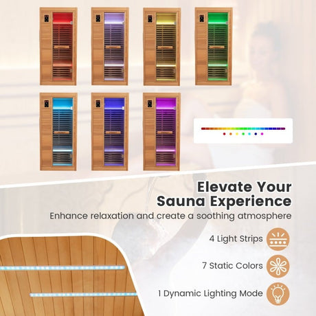 *Mega Sale*-Costway Premium 1 Person Infrared Sauna With Chromotherapy , Bluetooth Speakers and Low EMF, JV11410US, NO DISCOUNT CODE ALLOWED!